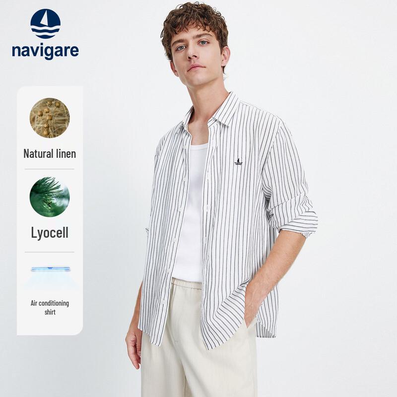 Navigare Herren Gestreiftes Langarmhemd