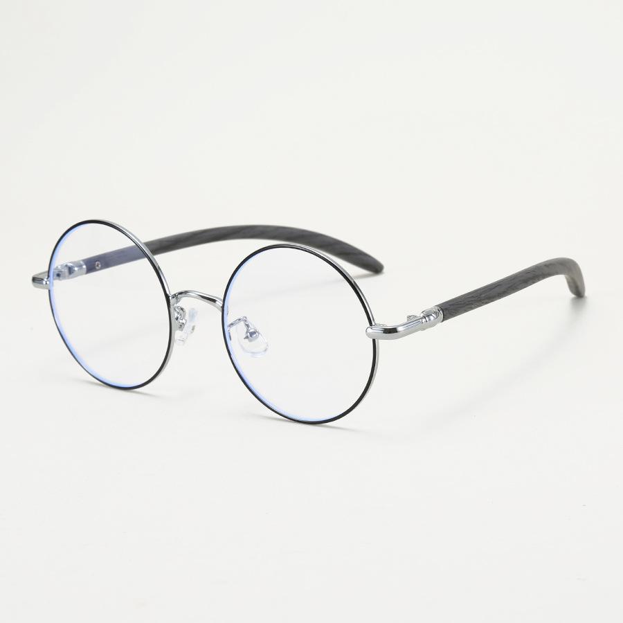 00102 Retro Japanese Metal Big Round Glasses Frame Men And Women Myopia Plain Light Wood Grain Legs Literary Frame