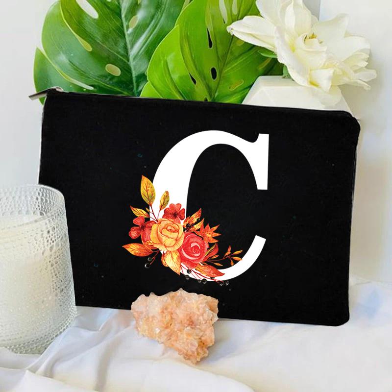 26 Floral Alphabet A-Z Makeup Bag Purse Party Lipstick Cosmetic Bags Fashion Letters Women's Outdoor Travel Toiletry Pouchs
