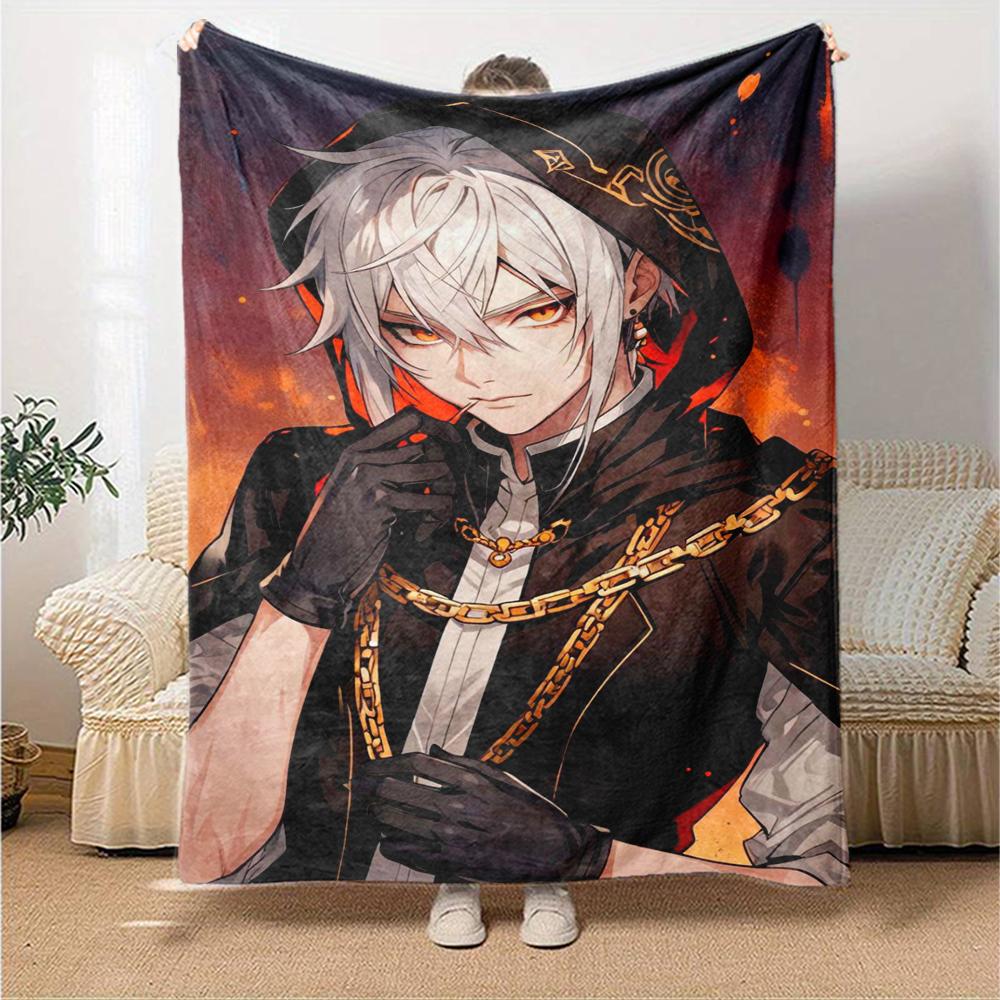 1Pc Genshin Impact Anime Character Blanket Soft Comfortable Polyester Blanket All Season Use Suitable Bedroom Office Outdoor Christmas Gift Choice Pri