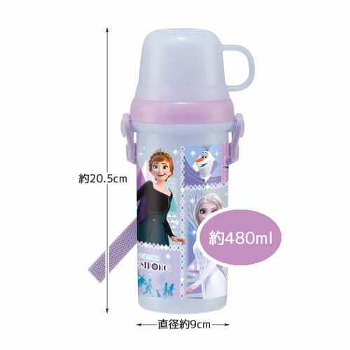 Skater Children's Plastic Water Bottle with Cup, Disney Frozen Design, 480ml, Girls, PSB5KD