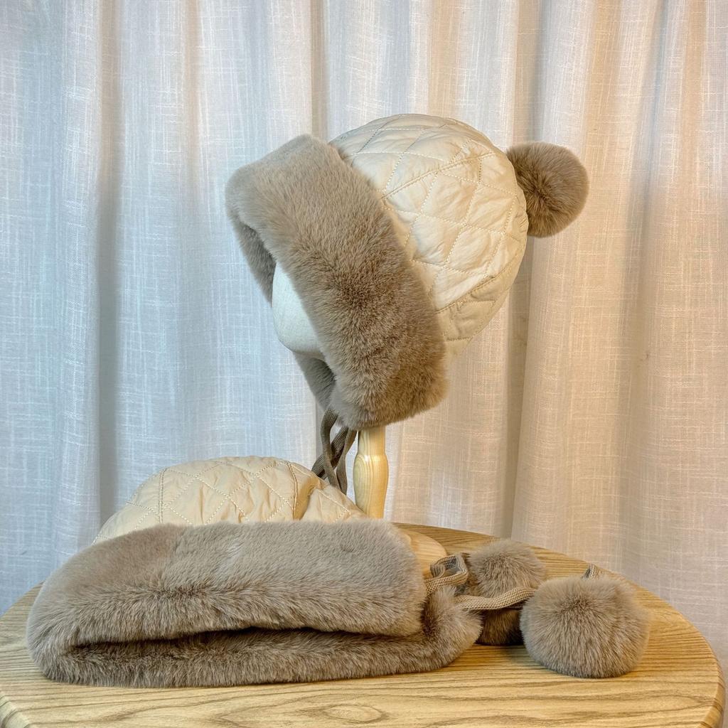 Down Cotton Lei Feng Hat for Women Korean Version Sweet and Cute Fur Ball Lei Feng Hat Winter Thickened Warm Ear Protection Plush Hat