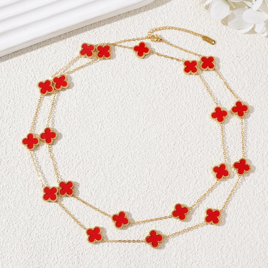 13mm Lucky 20 Flowers Four-leaf Clover Necklace 90cm Reversible Sweater Chain