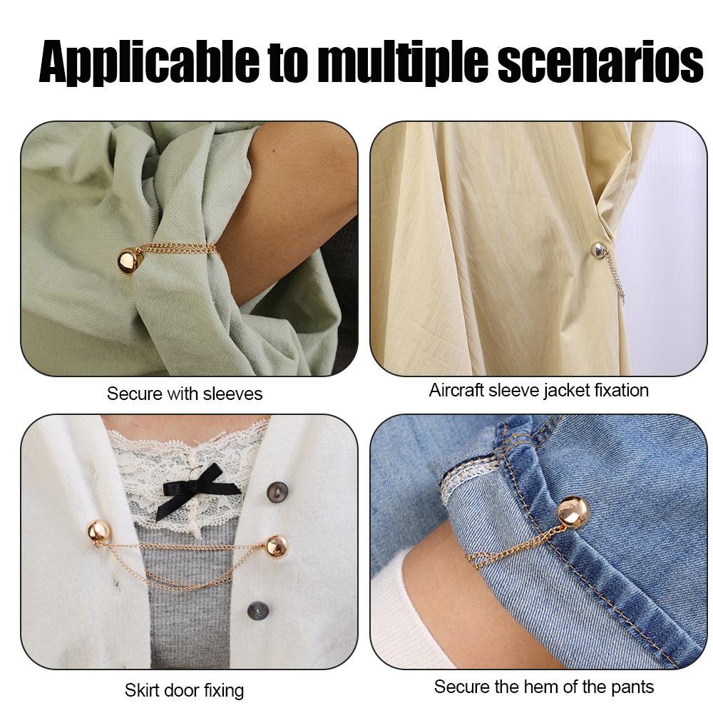 3pairs Sliver Magnetic Adjustable Trouser Legs Clips For Pants Pin Retractable Fixed Leg Pants Loose Button For Jeans Cardigan
