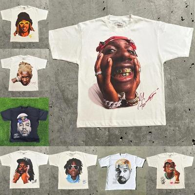 American Trendy Hip Hop Street Style T-Shirt Unisex Celebrity Portrait Print Tee Kanye Photo Top  Sport Loose Streetwear Teess