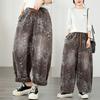 DIMANAF 2026 Herbst Winter Neu Übergröße Damen Jeans Elastischer Bund Lange Hosen Print Floral Locker Lässig Denim Baumwolle Dicke Hosen Vintage Dame