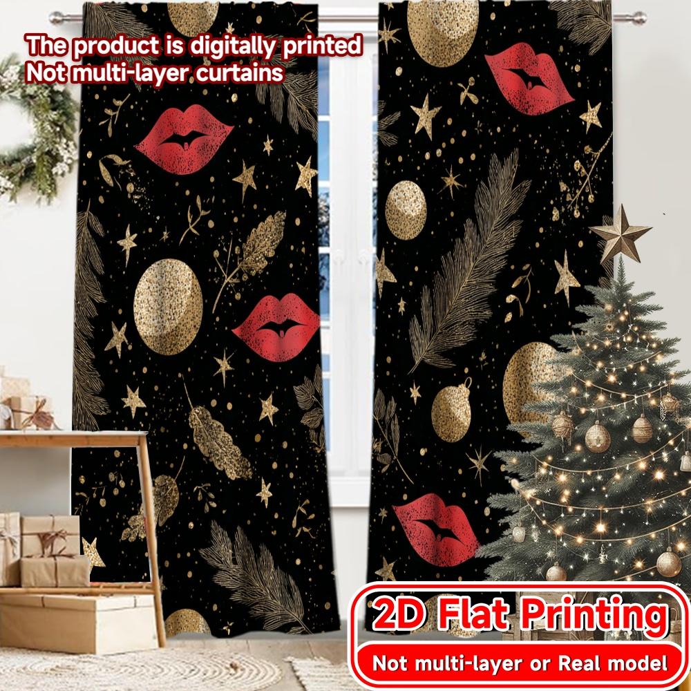 

Set Of 2 Modern Flat Printing Newyearcelebration Window Curtain Versatile Durable Polyester Curtains Home Decor Suitable W100*H70(CM)-Hooks&2PCS