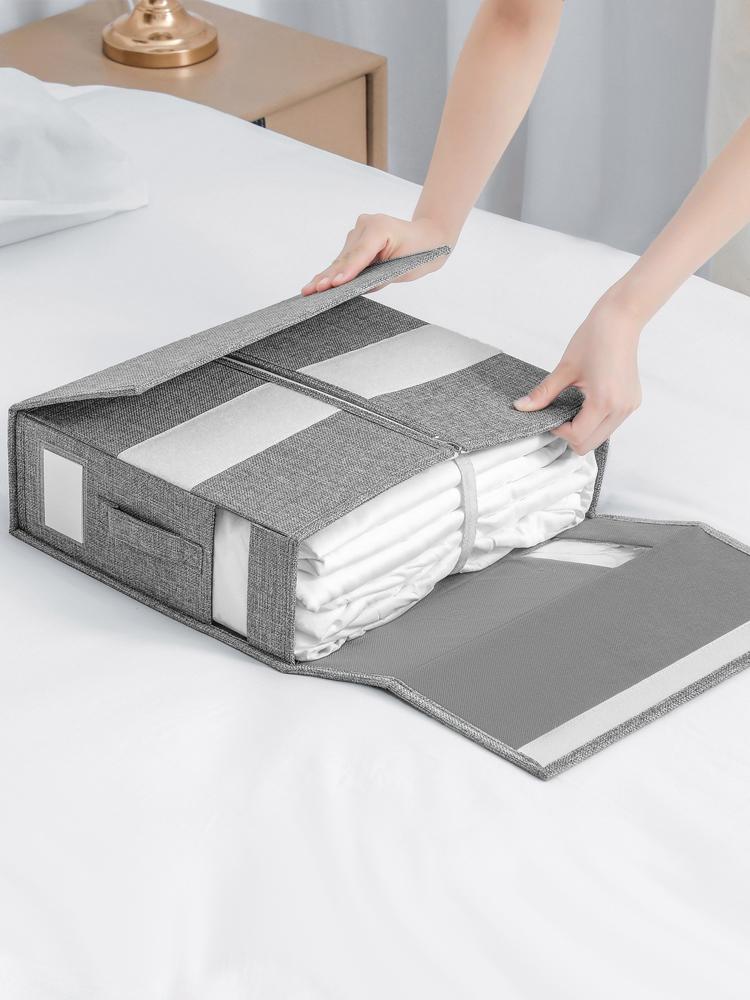 Bed Sheet Organizers Linen Foldable Sheet Storage Box Container with Window and Label for Bedding Duvet Cover Set