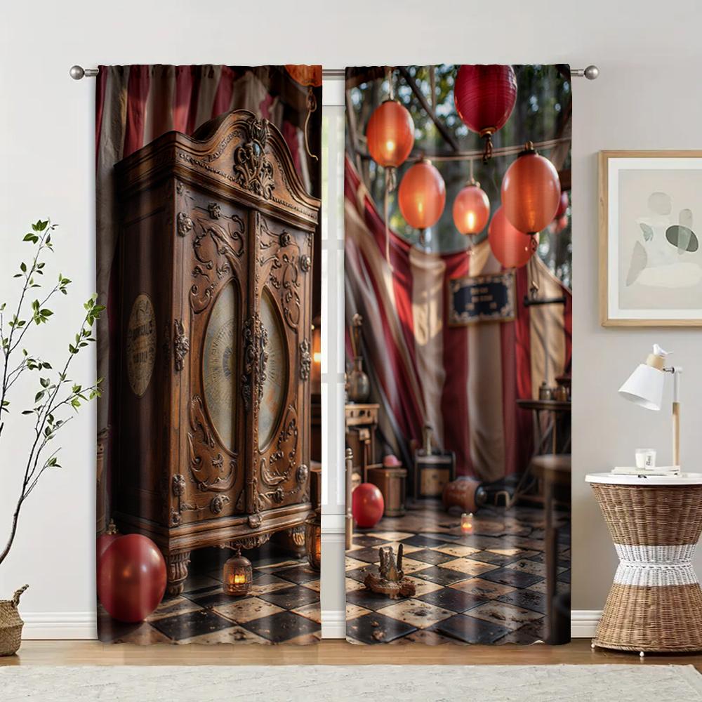 

2 pcs, filtering curtains (excluding rods, non-movable, without batteries) Circus Carnival for use in bedrooms and living rooms 29x65in(75x166cm)