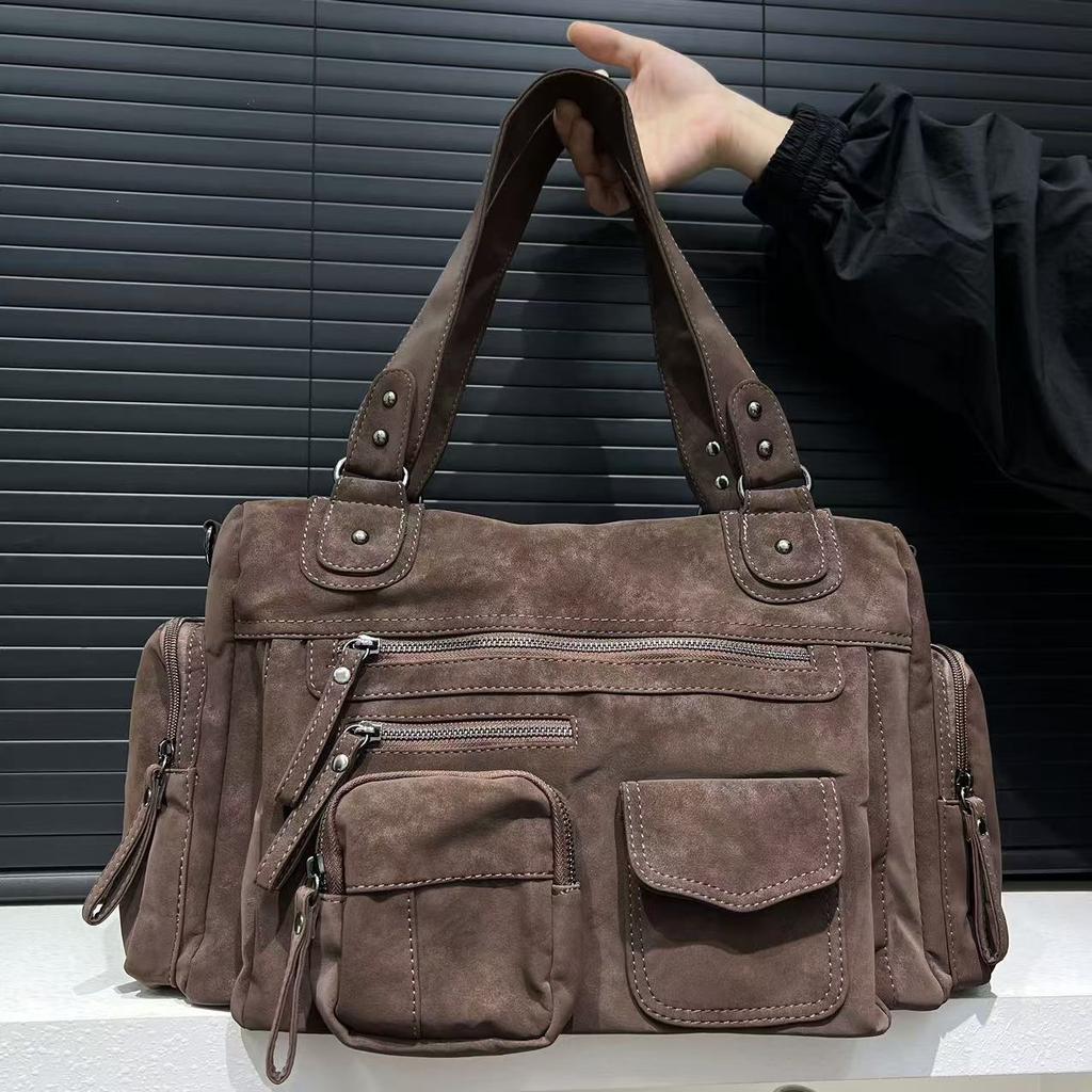 New Women's Fashionable and Spicy Motorcycle Bag, Retro Suede Large Capacity Tote Handbag