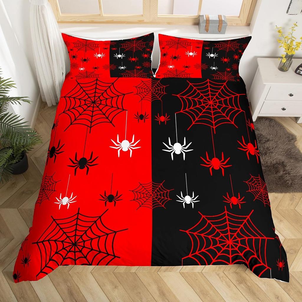 Halloween Spider Bedding Set Cobwebs Comforter Cover Spiderwebs Halloween Duvet Cover Twin Queen King,Gothic Spider Web Bed Set