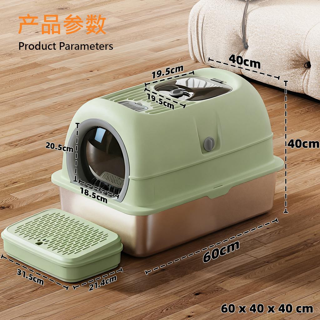 Aesthetic Enclosed Cat Litter Box Stainless Steel Cat Bedpans with Dual-Door Scratch-Resistant Pet Tray Easy-Clean Cats Toilet