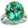 Luxury Elegant Green Synthetic Zirconia Silvery Plated Ring for Women Vintage Sparkling Banquet Celebration Jewelry Accessories