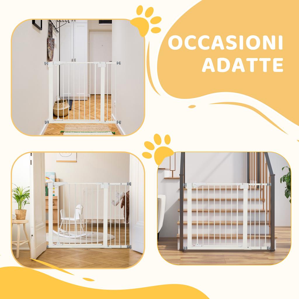 Dog Gate for Small and Medium Size Dogs with Double Lock and Automatic Closure, 76-103x4.2x77 Cm, White
