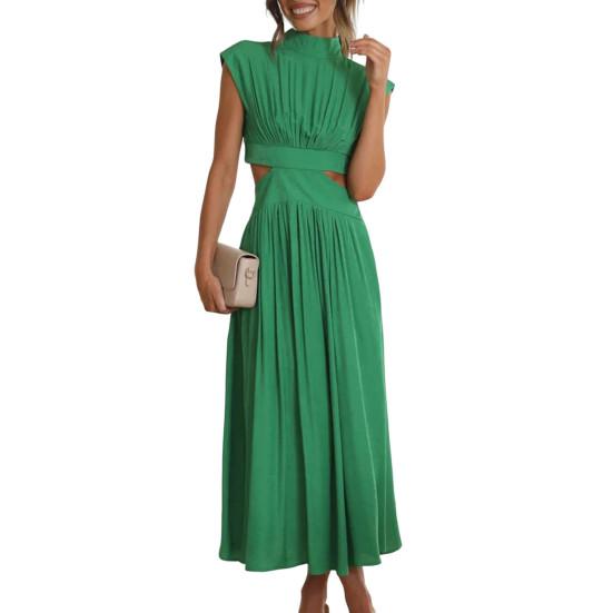 Lady Prom Dress Pleated Dress Up Breathable Elegant Pure Color Midi Dress Female Clothing