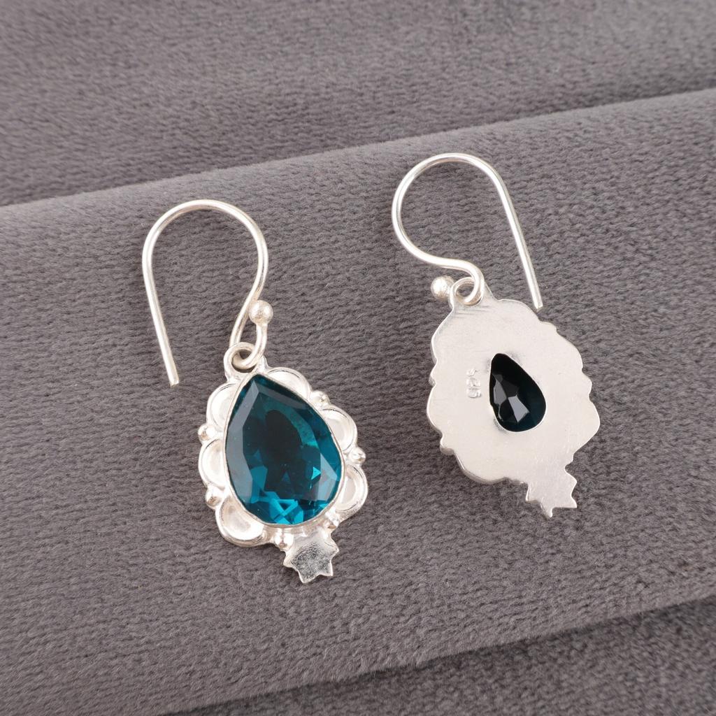 Faceted Apatite Gemstone Earrings 925 Sterling Silver Handmade Jewelry For Gift EE-163-13