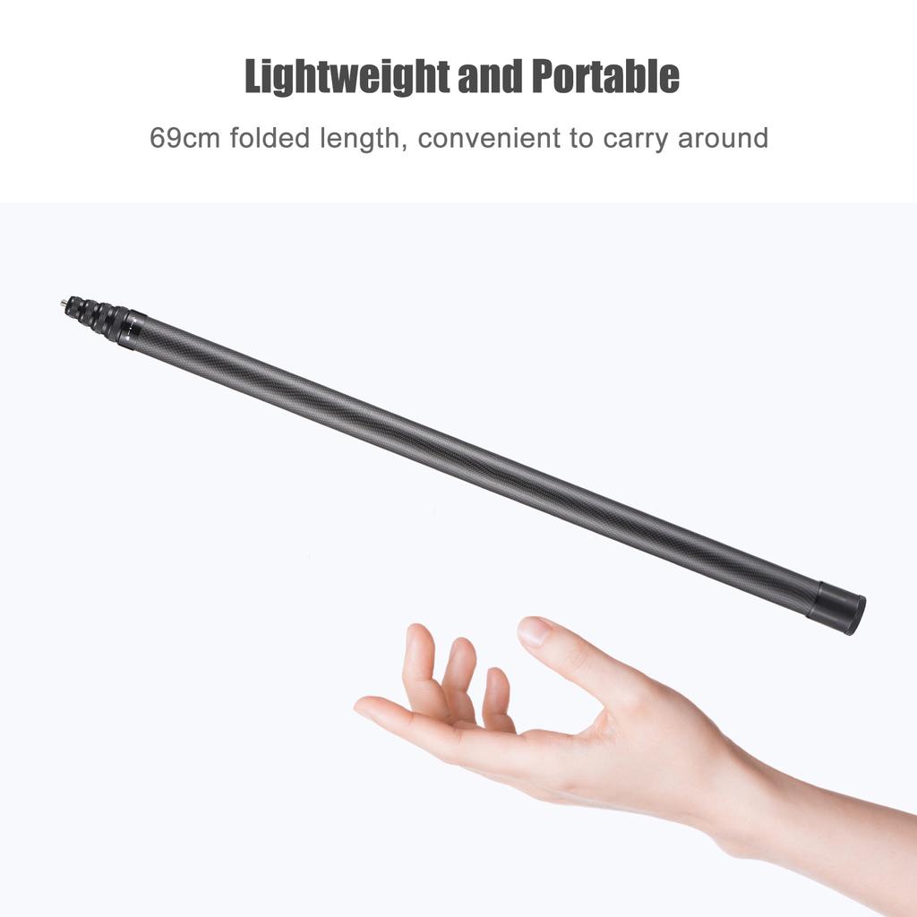 500cm/197in Portable Selfie Stick Carbon Fiber Stand Camera Bracket 1/4 Inch Screw Mount Compatible