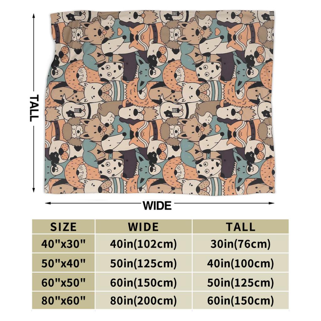 Retro Vintage Art Cute Dogs Blankets Super Soft Novelty Plush Throw Blanket ForCouch Bed Flannel Bedspread Bed Cover