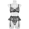 2023 Hot Selling Black Sexy Lingerie Set Women Sex Underwear 3 Piece Set Lasce Embroidery Seduce Sexy Lingerie