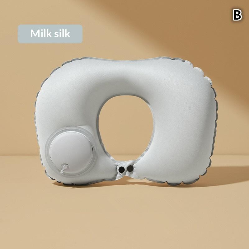 Flocking Inflatable Portable Neck Pillow That Can Be Stored And Self Filled Suitable For Outdoor Travel Business Trips Camping