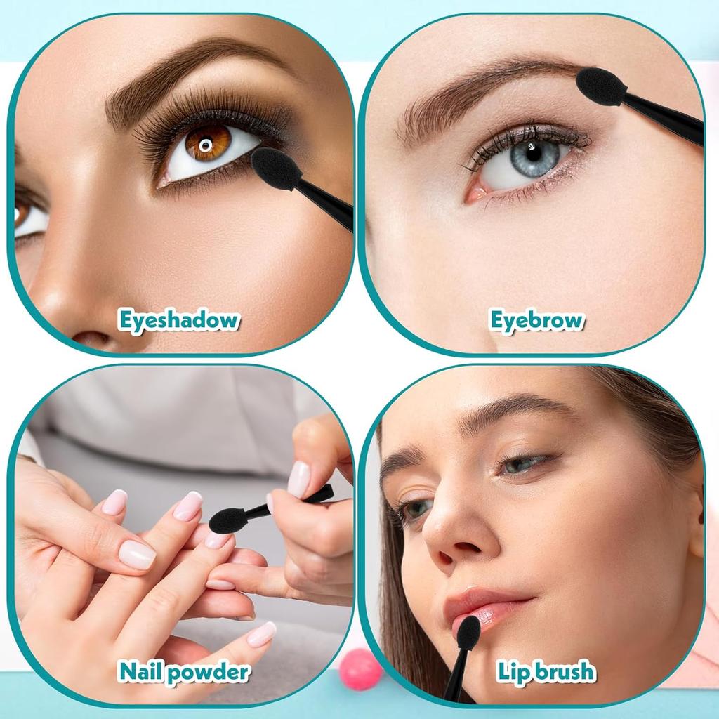 50 Pcs Eye Shadow Applicator Sticks, 1.9" Reusable Short Handle Dual Sided Sponge Cosmetic Brushes, Professional Disposable Single Head Soft Mini