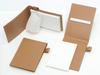Recycled Cowhide Mini Notebook Cover In Mocha with Slim Rotating Ballpoint Pen Set (Blue) (T23-LS022P-M-PD04-L)
