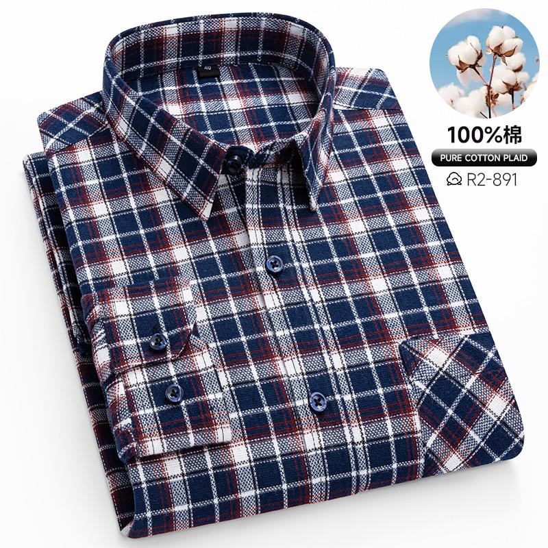Spring, Autumn and Winter Flannel Shirt Long Sleeve Cotton Fashion Plaid Casual Soft Standard Fit Men's Shirt 5XL 6XL