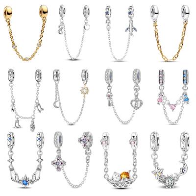 Funkelnder 925er Sterlingsilber Kupfer Herzförmiger & Unendlichkeitszeichen & Musiknoten Sicherheitsketten-Charm Passend für Armband Feiner Zirkon Geschenk