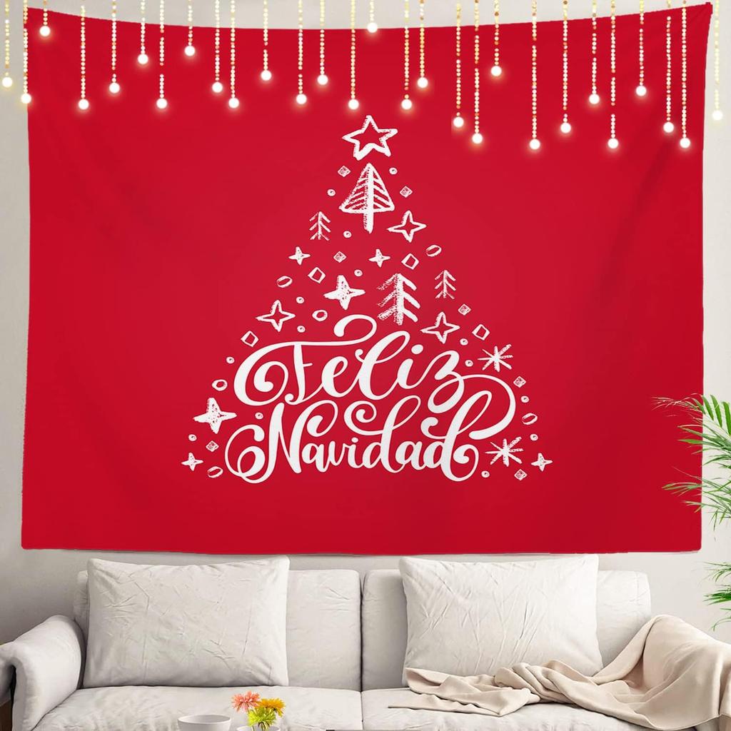 Christmas Wall Tapestry, Tree Wall Hanging Large Tapestry Decoration Polyester Fiber White Hem Around for Dorm Room Bedroom