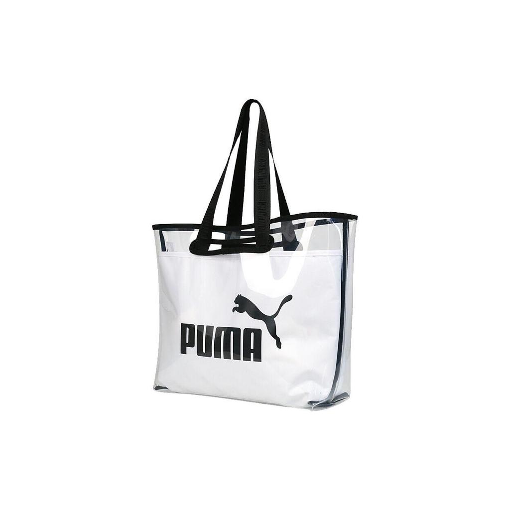 Puma Classic Logo Transparent Trendy Detachable Large Capacity Polyurethane Tote Shopping Bag Women Tote Bag White 076116-02