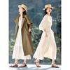 Mohan Yimei Lantern Sleeve V-Neck Pleated Midi Dress