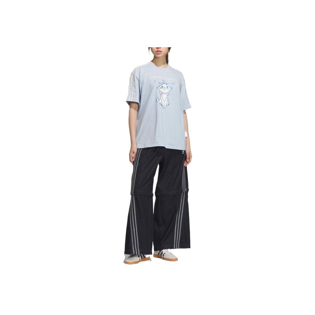 adidas Originals Disney Collaboration Fashion Trendy Simple Versatile Short Sleeve Drop Shoulder T-Shirt Women Tops Blue KC3098