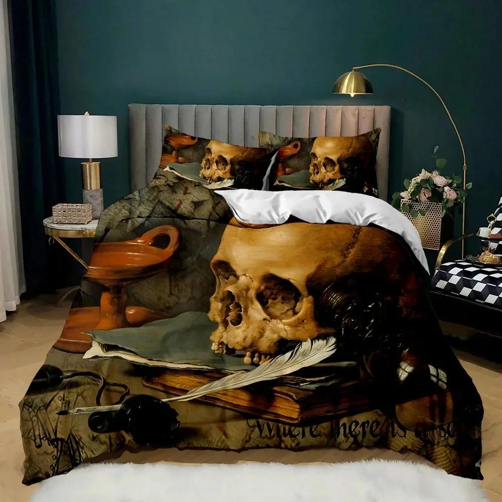 3D Skull Duvet Cover Set, Gothic Skull Bedding Sets,Skull Skeleton Comforter Cover Full Queen Size,Halloween Horror Quilt Cover