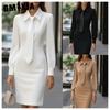 Women's Fashion Autumn Winter Solid Color Print Long Sleeve POLO-Neck Casual Dresses