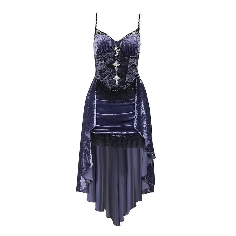 GlowGirl Goth Donker Prachtig Victoriaans Gotisch Fluweel A-lijn Jurken Vrouwelijk Elegant Avond Lolita Feestkleding Grunge Band Kant Zoom Alternatieve Stof