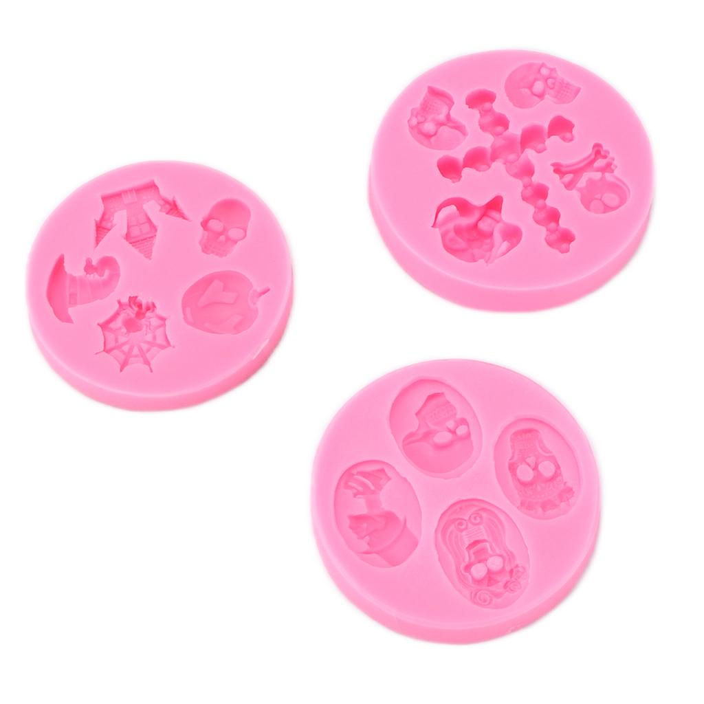 3Pcs Halloween Silicone Mold Skull Castle Mask Shape Resilient Durable Nonstick Halloween Fondant Molds