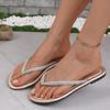 Fashion Women Plus Size Rhinestone Flip Flops Flat Bottom Beach Sandals Slippers Comfortable Summer Outdoor Casual Slides Women's Shoes