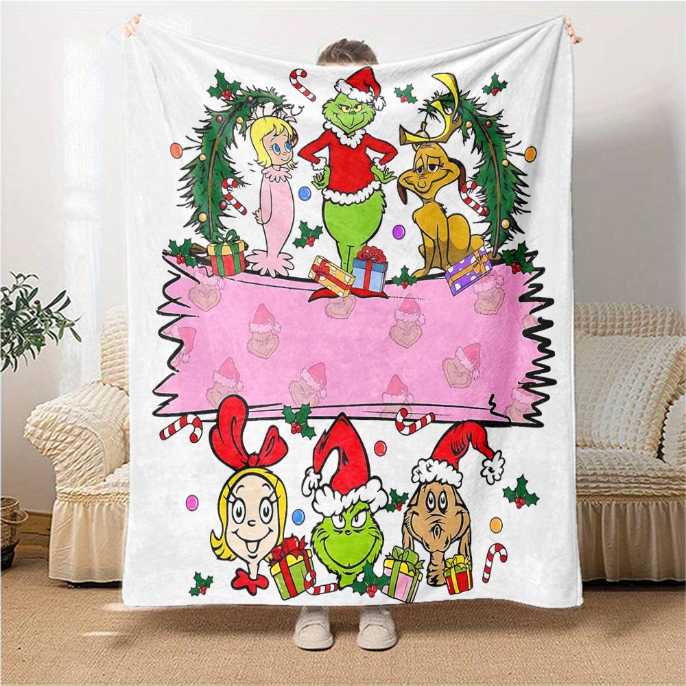 Christmas Grinch Friends Blanket Soft Throw Blanket For Home Bedroom Bed Sofa Travel Office Solid Christmas Blanket