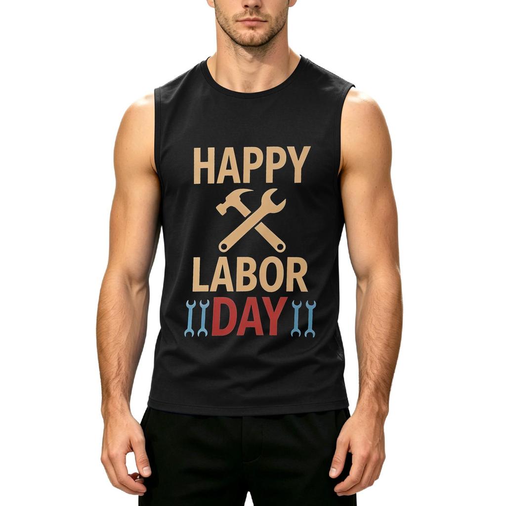 Men's Sleeveless Casual Tank Top Labor Day Printed Shirt Lightweight Summer Muscle Fit Workout Tee