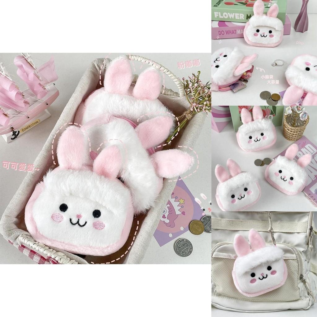 Entzückliches Cartoon-Kaninchen Plüsch-Münzbeutel Weicher Rosa Hase Aufbewahrungstasche Für Mädchen