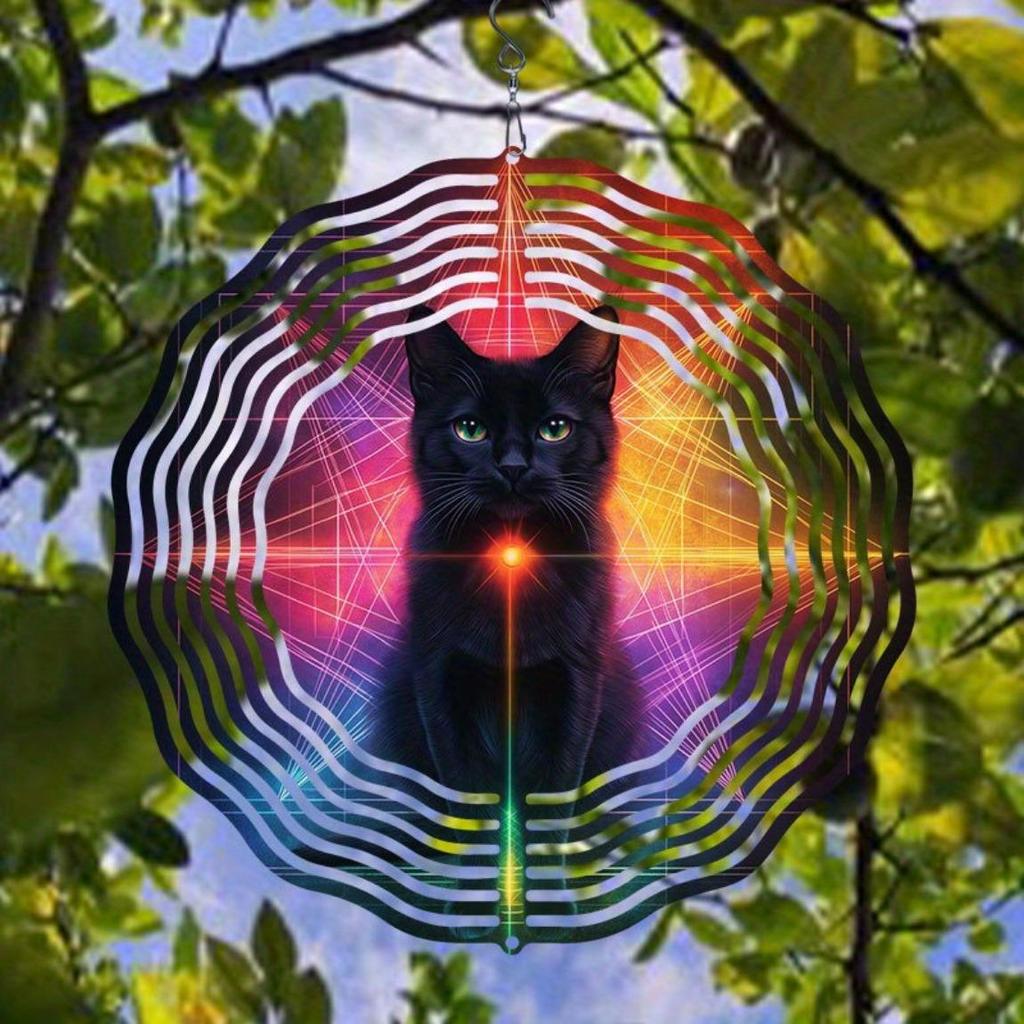 Schwarze Katze Metall Windspiel Outdoor Hängende Dekoration 2D Kinetische Kunst Weihnachts-Erntedank-Geschenk Kein Strom Benötigt Garten Terrasse