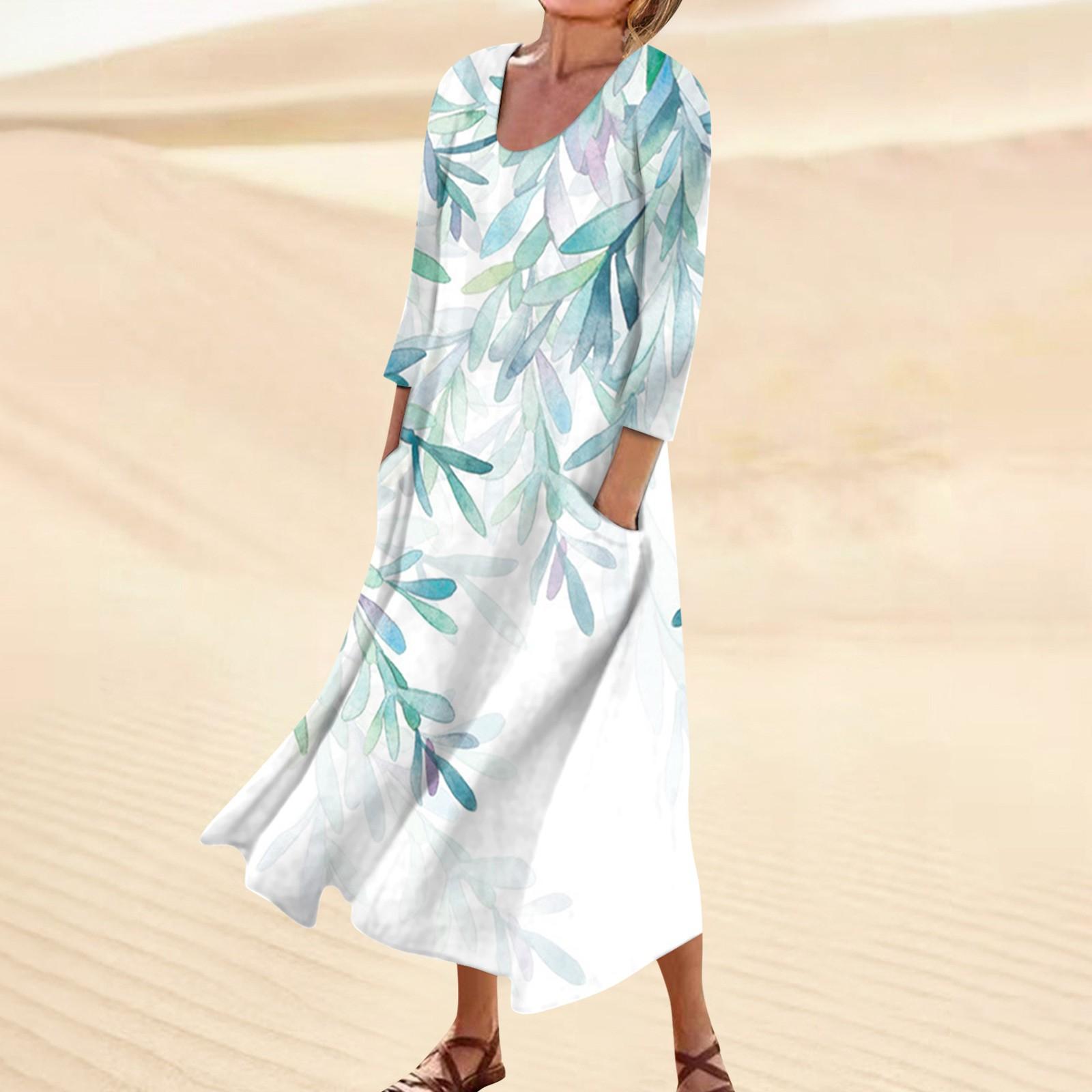 

Летнее платье для женщин, повседневное удобное модное платье с карманом и рукавами 3/4 с принтом XXXXXL белый