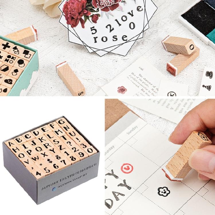 42Pieces Wood Scrapbooking Stamp Geomotric Themed Stamp Letter Number Stamp for Scrapbooking Card Making Journal Album