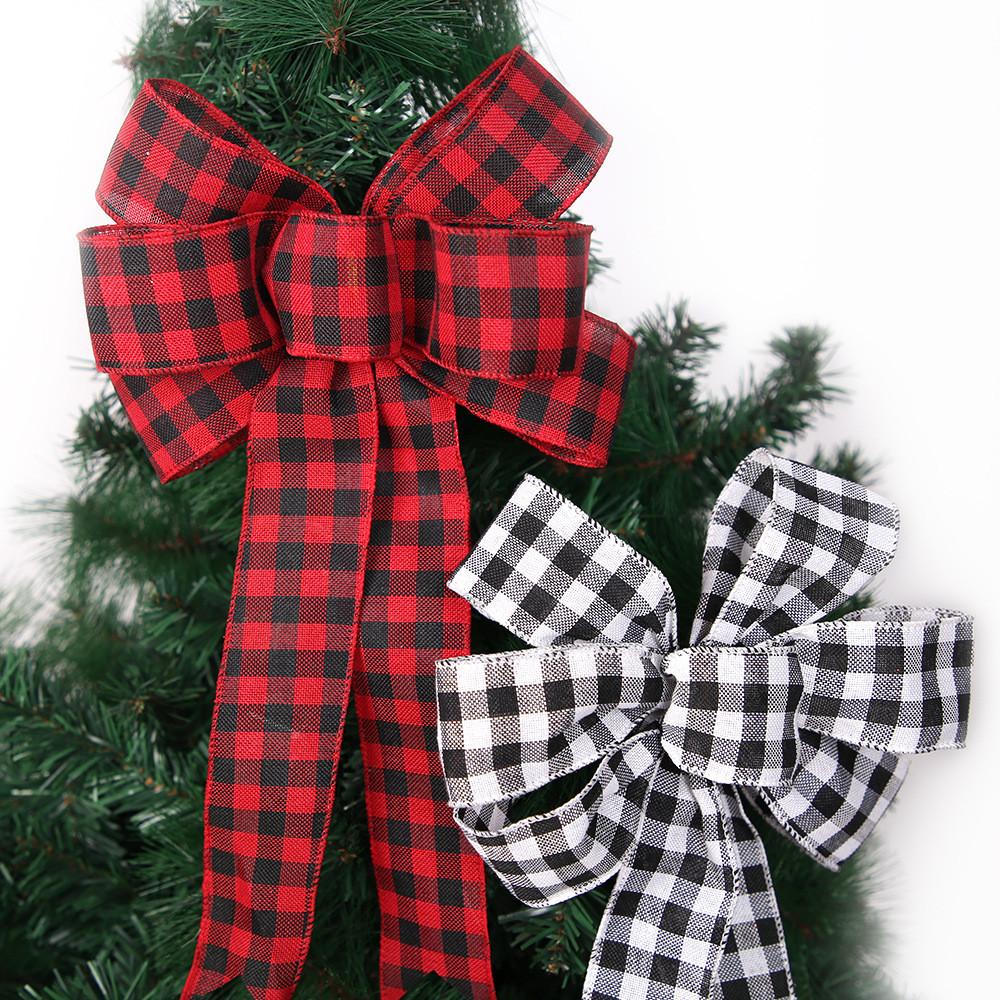 Large Christmas Unique Bow In Elegant Checkered Pattern For Seasonal Home Decor