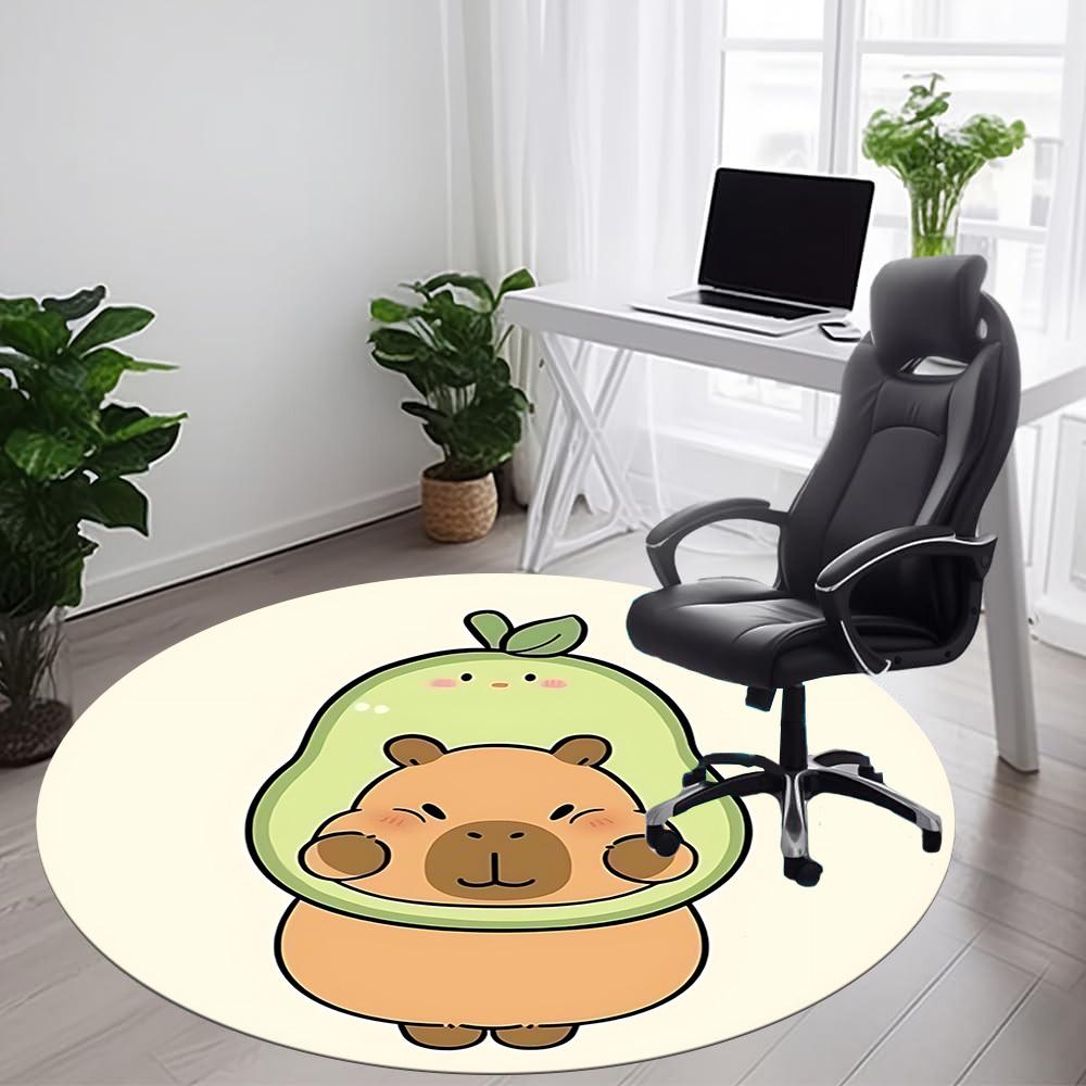 1PC Capybara Office Round Area Rug, Mat Suitable For Office, Under Office Chairs Bedroom Living Room Home Decor, Room Deco
