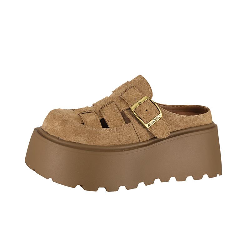 

Однопедальные ретро-стиль толстоподошвенные сумка-голова мягкоподошвенные тапочки женские летние новые клетка для свиньи крутые тапочки женские 40 хаки