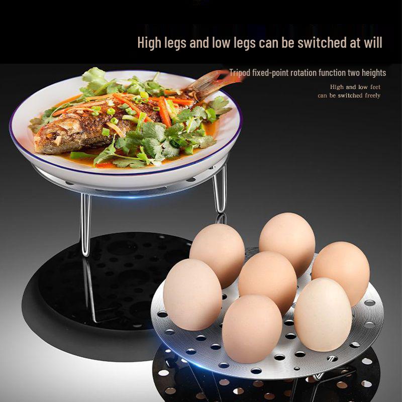 Multifunctional Stainless Steel Egg Steaming Rack with High-Leg Pot and Small Tray