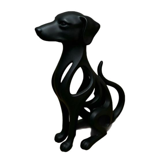 Hollow Curved Dog Sculpture Desktop Ornament, Surface Sitting Hound Figurine, Matte Housewarming Gift White One-Piece Molded for Home Office