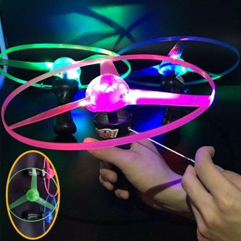 Pull String Luminous LED Flying UFO Toy Glowing Propeller Disc Creative Fun Party Favor Toy for Kids Outdoor Sports Activities
