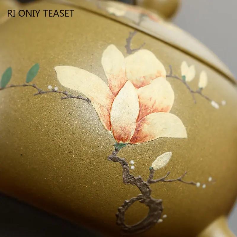 230ml Chinese Yixing Purple Clay Teapots Mud-painted Flower Pattern Handmade Xishi Tea Pot Beauty Kettle Zisha Tea Set Gifts